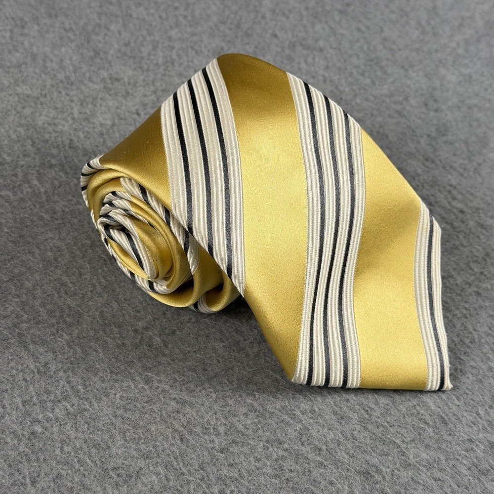 Donald J Trump Signature Collection Silk Tie Yellow Gold Striped Gold Bar 60x3.5